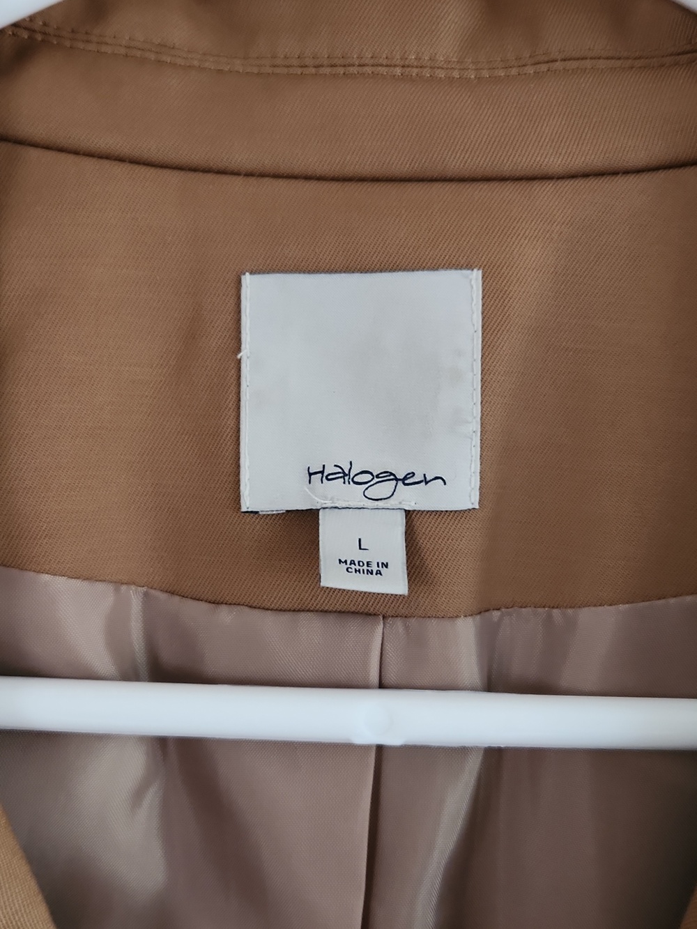 Halogen Camel Double-Breasted Trench Coat with Waist Tie - Picture 2 of 5